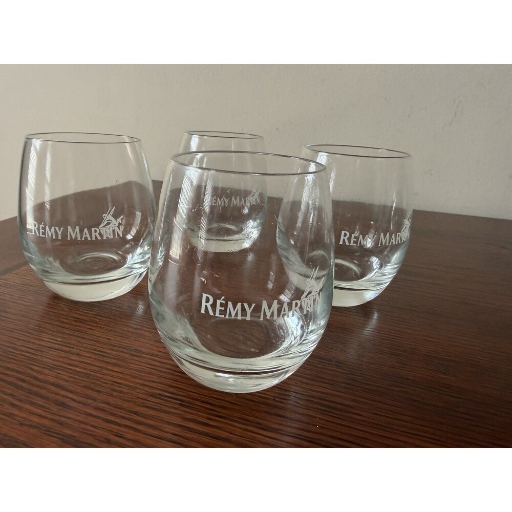 Remy Martin 10 Oz Rocks Glass Logo Champagne Cognac Liqueur Barware EUC Set of 4
